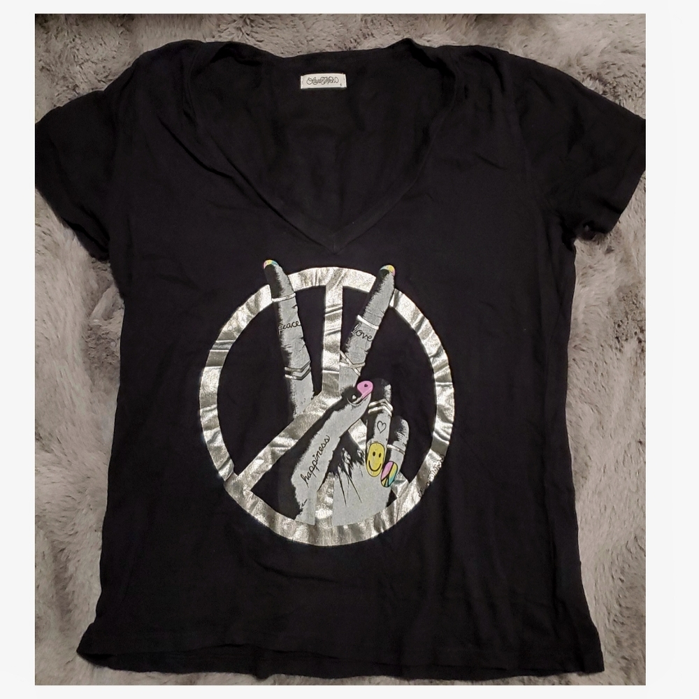 Lauren Moshi Short Sleeve T Shirt Size S Peace Sign Design